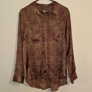 A New Day Snake Print Silky Button Down Blouse
